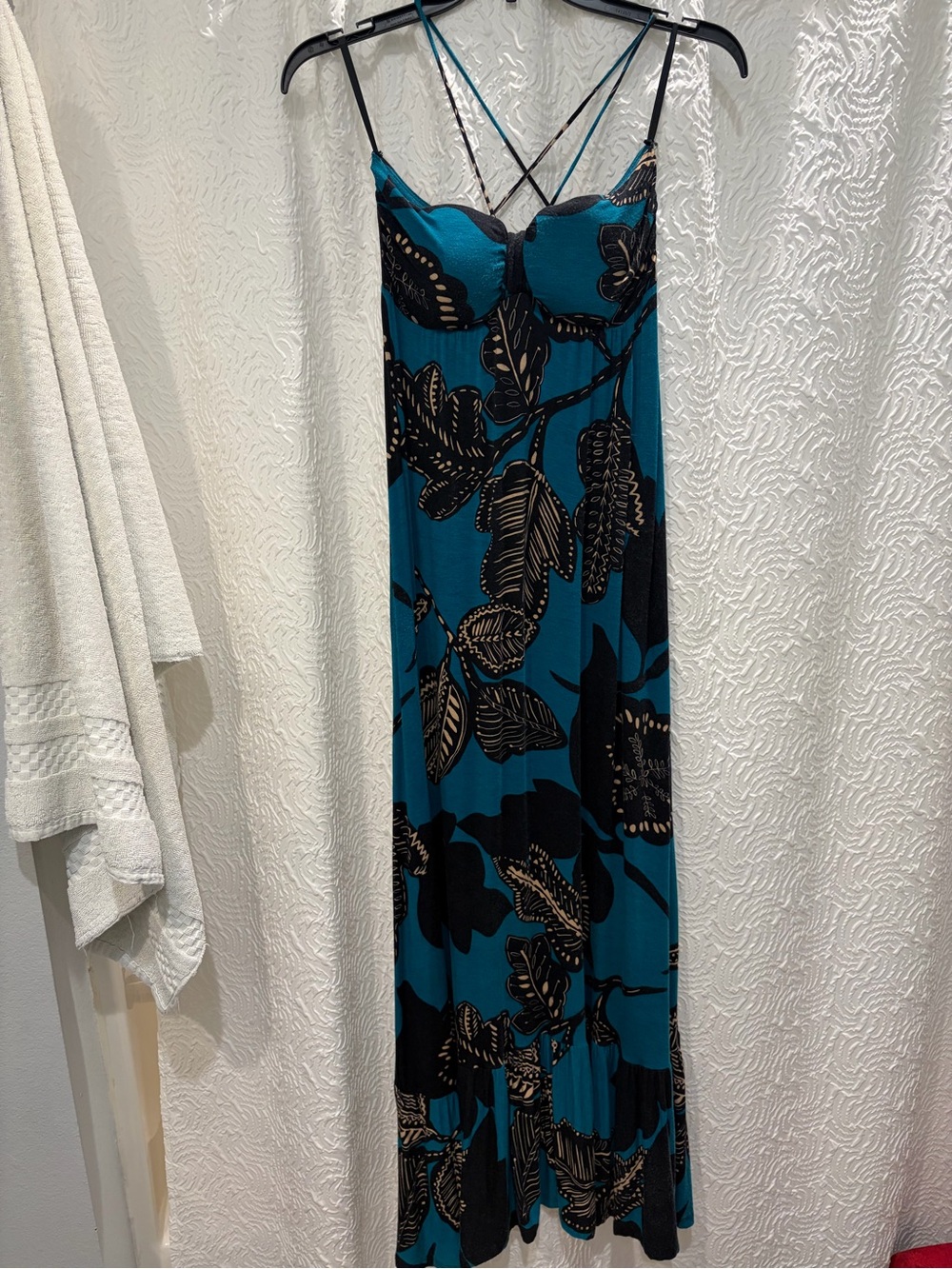 Forever 21 Small Maxi Dress with Black Floral Leaf Print